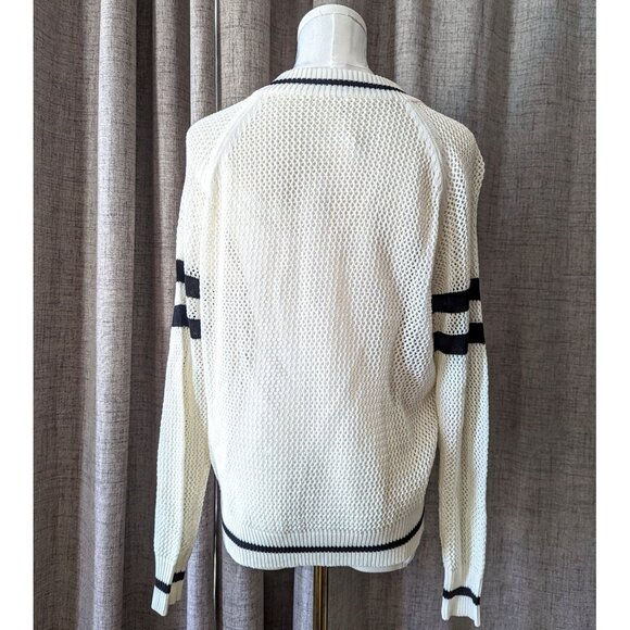 Kate Collection Preppy Mesh Knit Sweater with Stripes & Zipper Front Large - Picture 3 of 8